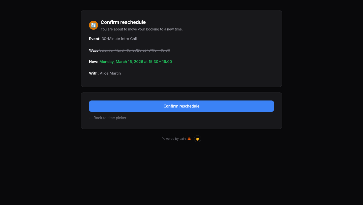 Reschedule confirmation