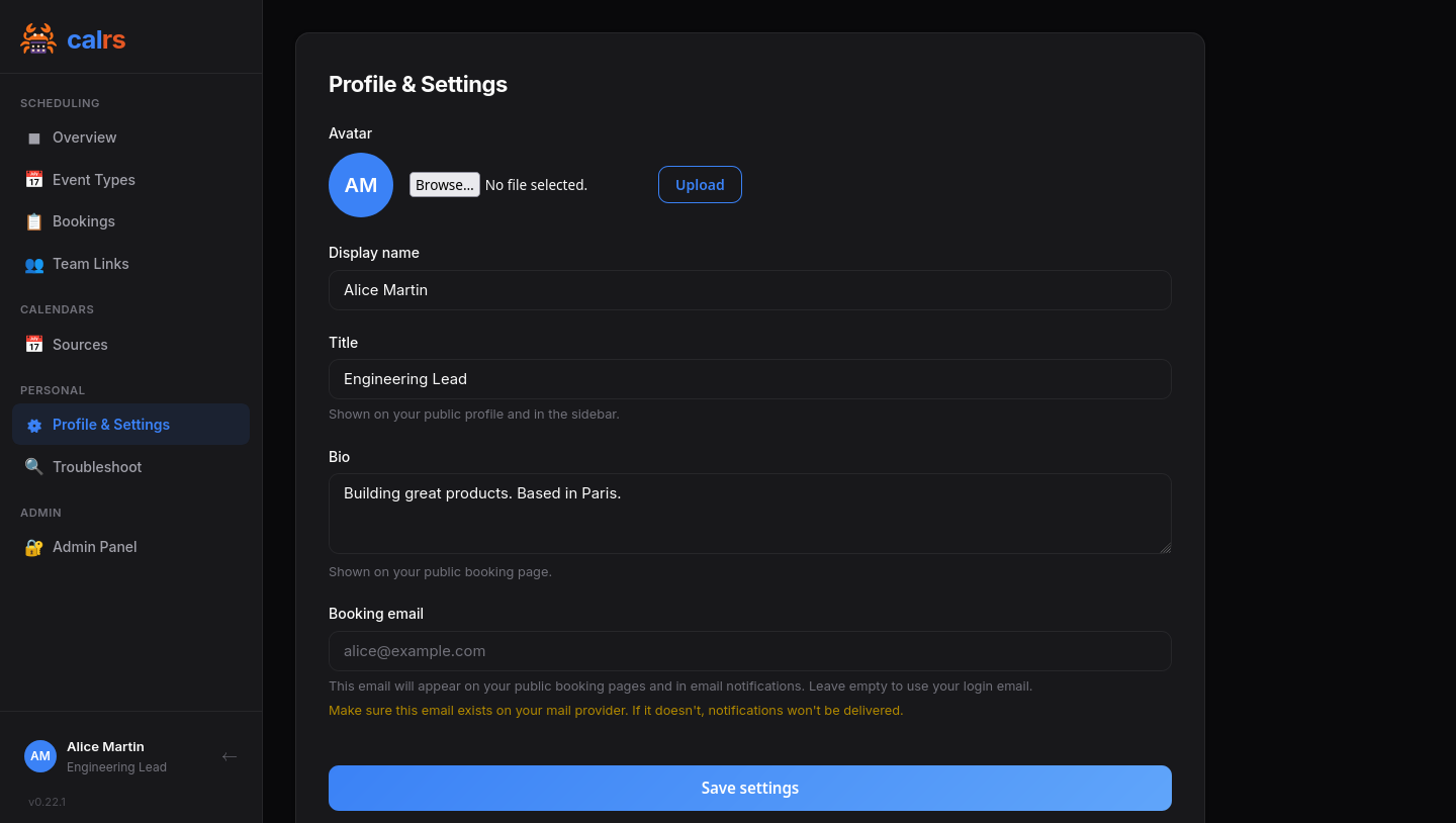 Profile and settings