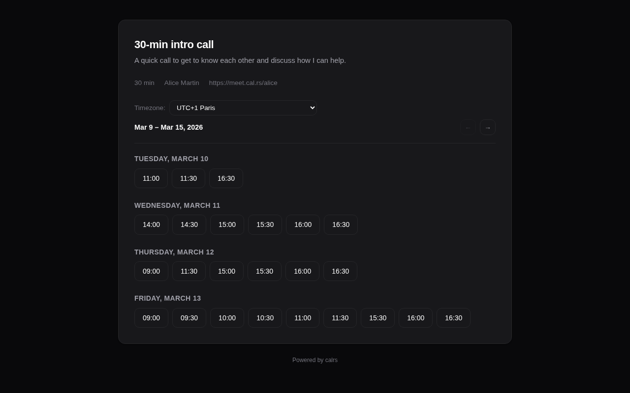 Available time slots